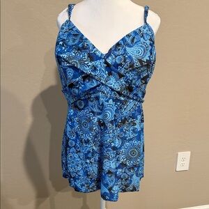 Blue Patterned Women's Swim top